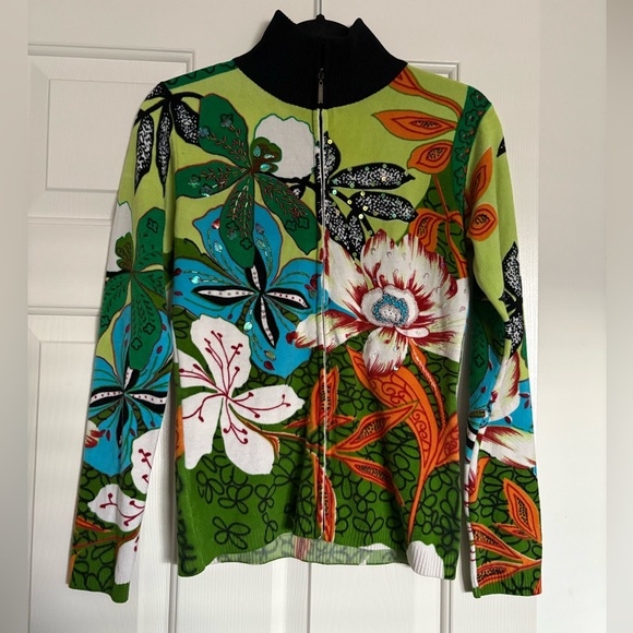 Custo Barcelona Sweaters - Custo Barcelona Wool Blend Beaded Multicolor Zip Sweater Vtg✨